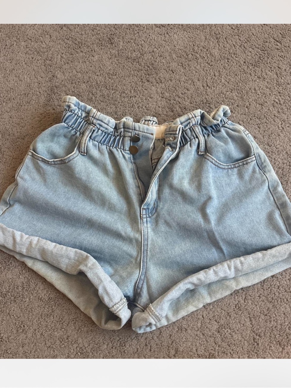 Princess Polly Light Blue Paperbag Waist Denim Shorts - Women